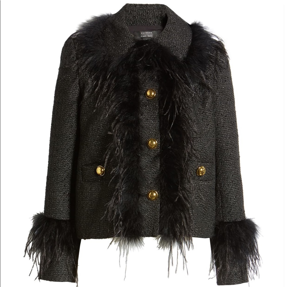 Halogen x Atlantic Pacific Tweed Feather Jacket